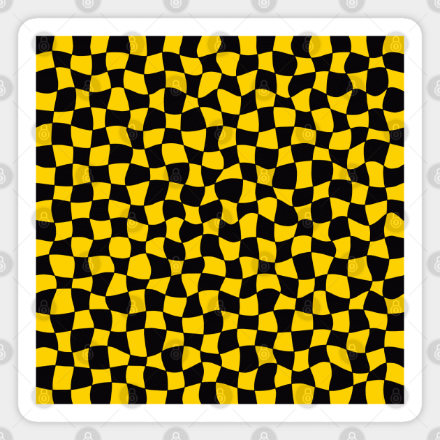 Warped Checkerboard, Black and Yellow Magnet by Niemand